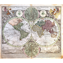 Planiglobii Terrestris cum utroq. Hemisphaerio Caelesti - Homann 1707
