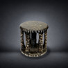Ceremonial Stool with Anthropomorphic Supports, Cowrie Shells and Coin Inlays