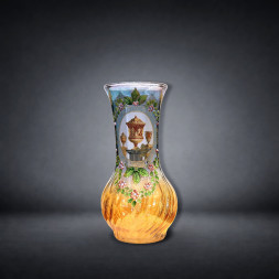 Vaso in vetro soffiato con decorazione pompeiana e smalti policromi