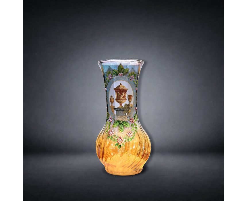 Italian Blown Glass Vase with Pompeian Decoration and Polychrome Enamels