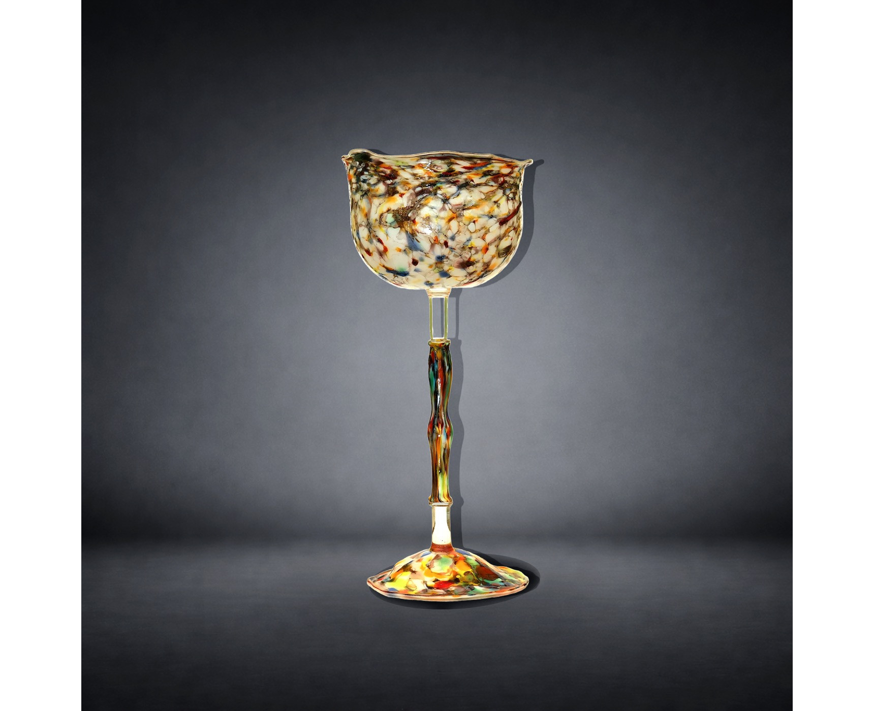 Large Murano Art Glass “Tutti Frutti / End of Day” Goblet