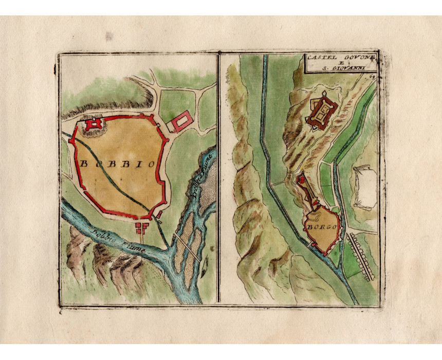 Bobbio / Castel Govone e San Giovanni - V. M. Coronelli 1693