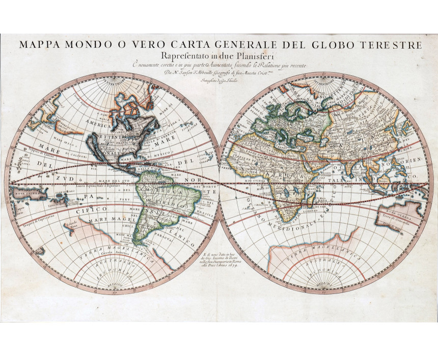 Mappamondo o vero Carta Generale del globo terrestre - G. De Rossi 1674