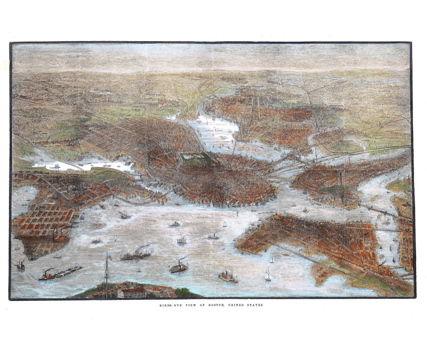 Bird's eye of Boston - T. Sulman 1872